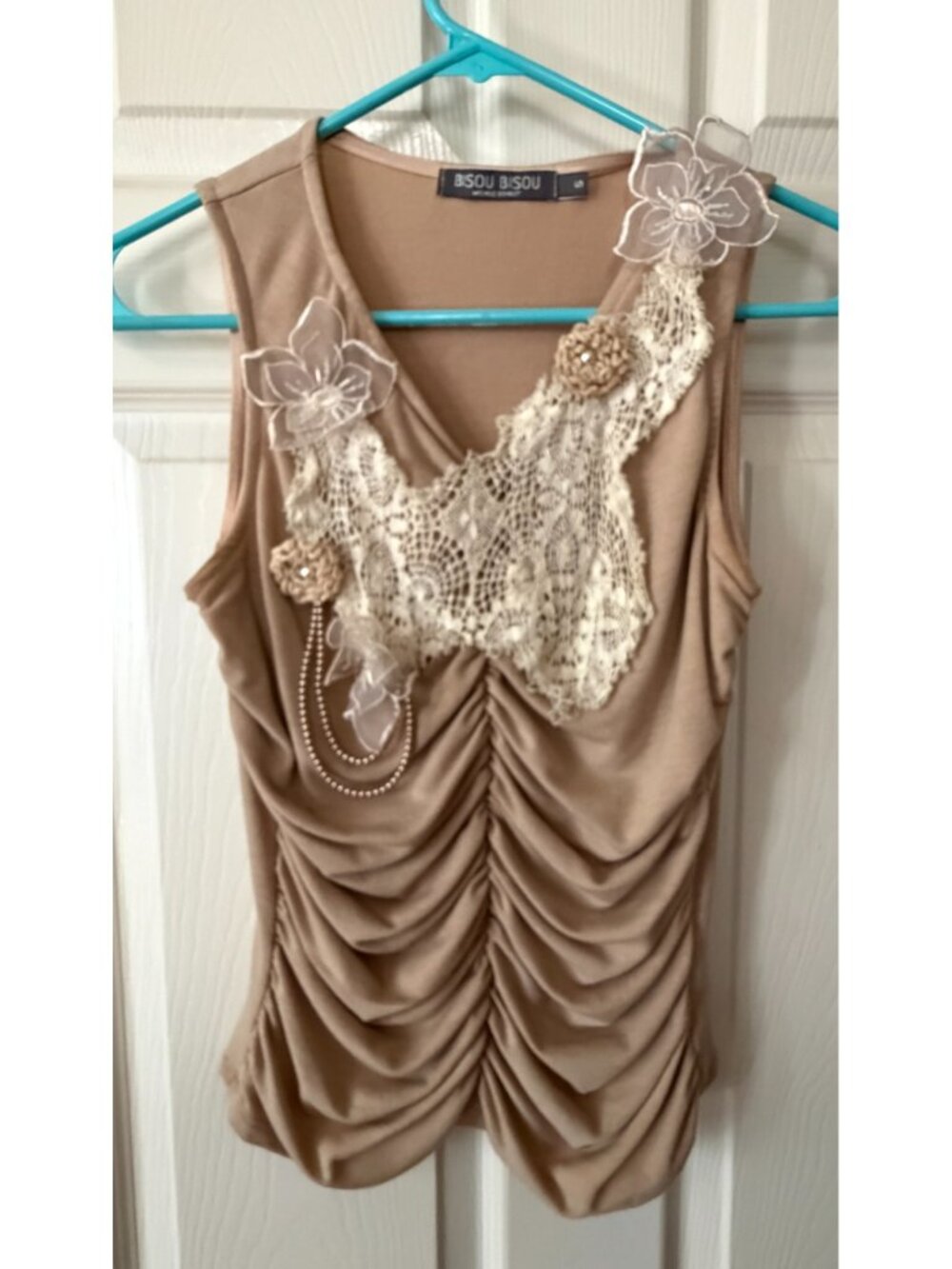 Vintage Bisou Bisou Boho Ruffled Lace Crochet Embellished Top M